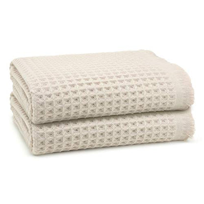 Lycia Turkish Cotton Waffle Bath Towel Set of 2 – Ultra-Soft, Quick-Dry, and Lightweight Large Bathroom Bath Towels for Home & Spa, Cotton, Absorbent Waffle Weave Design (Eggnog)