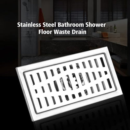2Pcs Linear Shower Drain 8"x4" Floor Drain with Removable Grate Cover Grid | Stainless Steel Grate Hair Strainer for Home Bathroom Kitchen