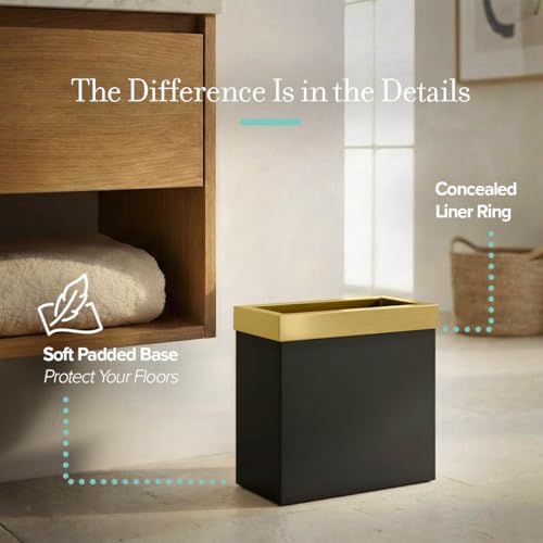 Gatco Small Bathroom Trash Can With Lid, Rectangle 3 Gallon Stainless Steel Wastebasket, Under Sink, Matte Black And Brushed Brass, For Bathroom, Bedroom, Office (1938) - color: Matte Black/Brushed Brass