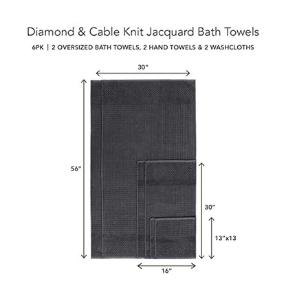 Texere 100% Organic Cotton Jacquard Towel Sets (Black (Diamond), 6 Piece) - color: Black (Diamond)