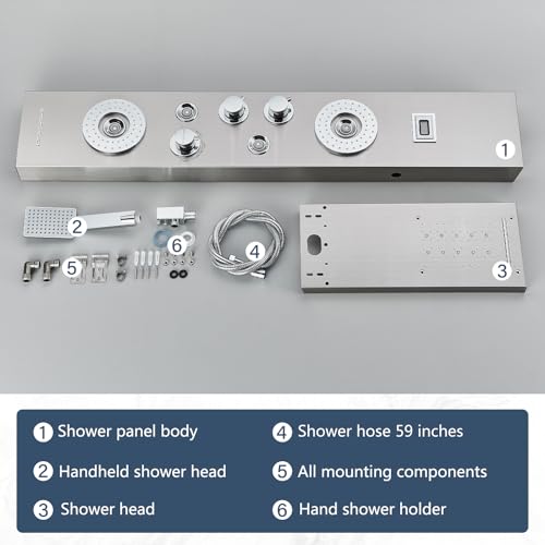 AlenArt Shower Panel LED Shower Tower System with Rainfall Waterfall Shower Head, 4 Body Massage Jets,Hand Shower Sprayer and Tub Spout Stainless Steel, Brushed Nickel - color: Brushed Nickel