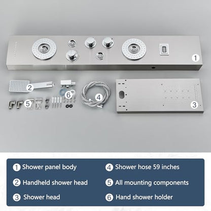 AlenArt Shower Panel LED Shower Tower System with Rainfall Waterfall Shower Head, 4 Body Massage Jets,Hand Shower Sprayer and Tub Spout Stainless Steel, Brushed Nickel - color: Brushed Nickel