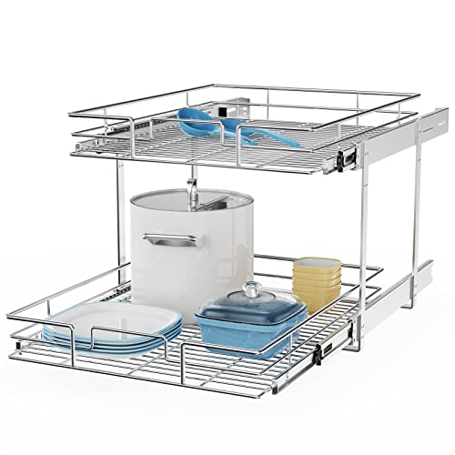 ROOMTEC Individual Pull Out Cabinet Organizer (22½"W x 21½"D), 2 Tier Spice Rack Organizer for Cabinet, Slide Out Drawer Pantry Shelf Organization and Storage for Kitchen Bathroom - color: 2 Tier, size: 22½"W x 21½"D