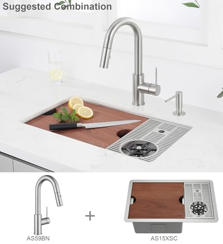 AS59BN Brushed Nickel Bar Faucet or Prep Kitchen Sink Faucet with Pull Down Sprayer and Single Handle - color: Brushed Nickel, style: Classic