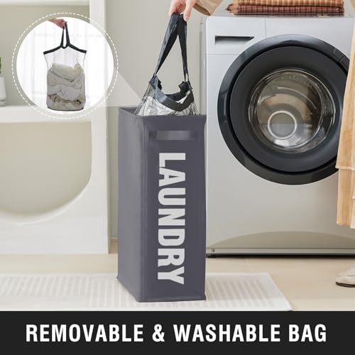 45L Slim Laundry Hamper with Removable Inner Bag & Side Handles, Grey | Small Laundry Baskets with Mesh Top, Narrow Dirty Clothes Hamper for Bedroom, Closet, and Bathroom - color: Gray - Inner Bag, size: 45L