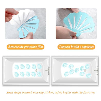 12Pcs Blue Bathtub Stickers Non Slip Shell Shaped | Safety Shower Treads, Adhesive, For Bathroom Bathtub, Shower Floor - color: Blue