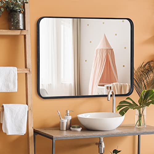 ZenStyle Black Metal Framed Rectangular Wall Mirror 24" x 36" Bathroom Mirror with Peaked Trim for Entryways, Living Rooms, Bathrooms - size: 36"L x 24"W