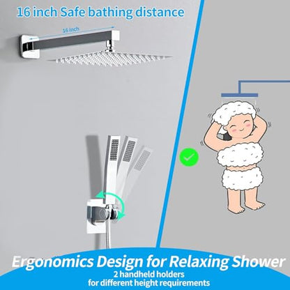 10 Inch Polished Chrome Shower Faucet Set with Rain Shower Head and Handheld Spray, Wall Mounted Rainfall Shower Head with Handheld Combo, Bathroom luxury Shower System with Valve and Trim - color: Polished Chrome, size: 10 IN