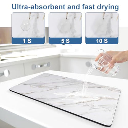 CooRug Marble Pattern Dish Drying Mat, 16" x 24" Brick Marble | Absorbent, Coffee Bar Mat for Kitchen Counter, Non-slip Rubber Backed, Washable and Easy to Clean, Heat Resistant - size: 16" x 24"