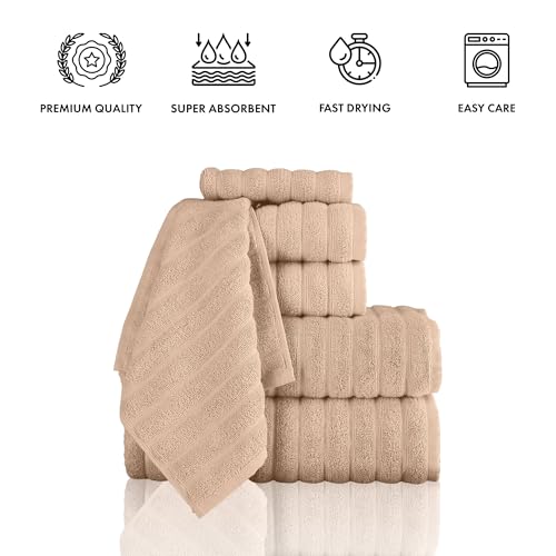 Classic Turkish Towels CTT Luxury 6 Piece Towel Set, 100% Turkish Cotton, Quick Drying, Highly Absorbent & Comfy, Includes 2 Bath Towels, 2 Hand Towels & 2 Washcloths | (Almond Beige) - color: Almond Beige, size: 6-Piece Towel Set