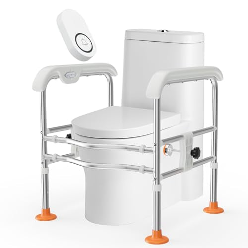 SPECILITE Toilet Safety Rails for Seniors (665lbs) with Emergency Alert | Heavy Duty Adjustable Frame with LED Light & Call Bell, Stable Stand-Up Support Fits Most Toilets for Disabled & Pregnant - size: Toilet Rails - Bell