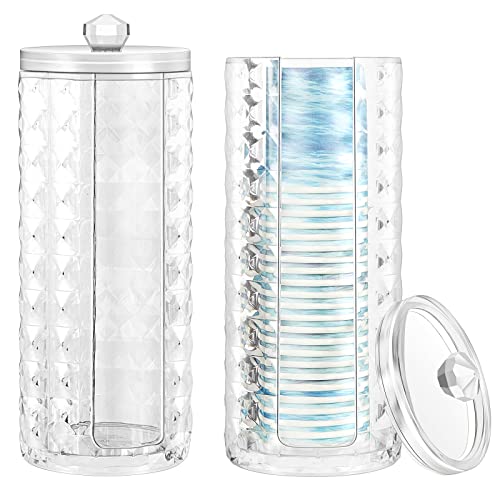 Skylety 2 Pcs Bathroom Cup Dispenser with Lid Acrylic Bathroom Cup Holder Makeup Cotton Pad Holder Organizer for 3-4oz Disposable Paper Mug Clear Diamond Pattern Cotton Rounds Container
