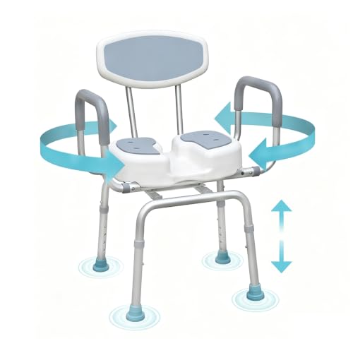Shower Chair for Elderly and Disabled Adults, U-Shape Seat | 400lb Weight Capacity, Heavy Duty, Padded Armrests and Back, Height Adjustable