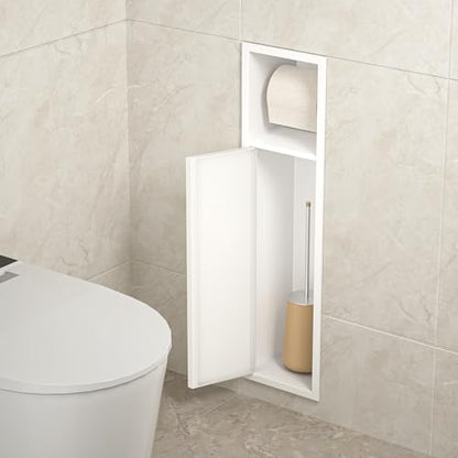 in Wall Toilet Paper Holder w/Cabinet for Bathroom Remodel | Over-mounted Toilet Roll Holder, 304 Stainless Steel Tissue Paper Holder with Dispenser (Matte White) - color: Matte White