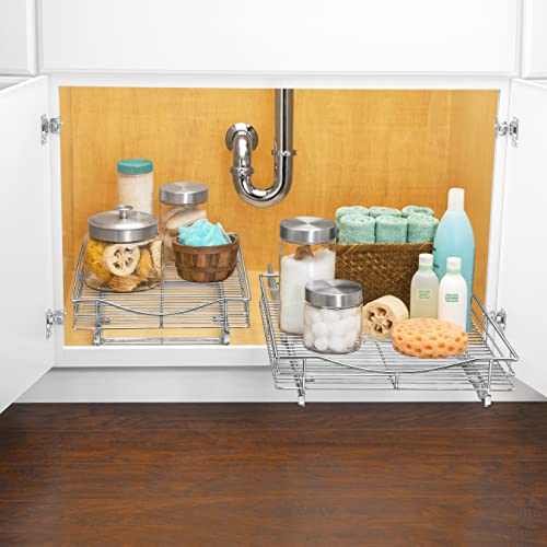 LYNK PROFESSIONAL® Pull Out Cabinet Organizer, Kitchen Slide Out Drawer | 14W x 18D chrome rollout shelf creates easy-access storage for cookware, pantry items and kitchen essentials inside cabinets - size: 14" W x 18" D