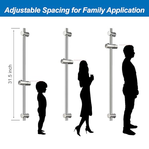 31.5 Inch Shower Slide Bar Wall Mount – Brushed Nickel Shower Sliding Bar with Adjustable Shower Head Holder – Detachable Shower Head Slide Bar for Bathroom