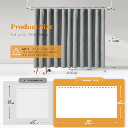 BTTN 180x72 Linen Textured Waterproof Fabric Shower Curtain, Grey/Gray | Clawfoot Tub Size, 230GSM Polyester, Heavy Duty Cloth, Weighted Hem, 32 Plastic Hooks, Modern Hotel Style, Machine Washable - color: Grey, size: 180"W x 72"L (Pack of 1)