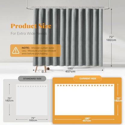 BTTN 180x72 Linen Textured Waterproof Fabric Shower Curtain, Grey/Gray | Clawfoot Tub Size, 230GSM Polyester, Heavy Duty Cloth, Weighted Hem, 32 Plastic Hooks, Modern Hotel Style, Machine Washable - color: Grey, size: 180"W x 72"L (Pack of 1)