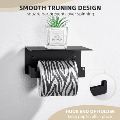 Angle Simple Toilet Paper Holder with Shelf Matte Black, Tissue Roll Holder | SUS304 Stainless Steel Bathroom Toilet Roll Hanger, Fit Most Rolls, Top Shelf for Placing Phones Wet Wipes, Screw Wall Mount - color: Matte Black, size: Single Rod