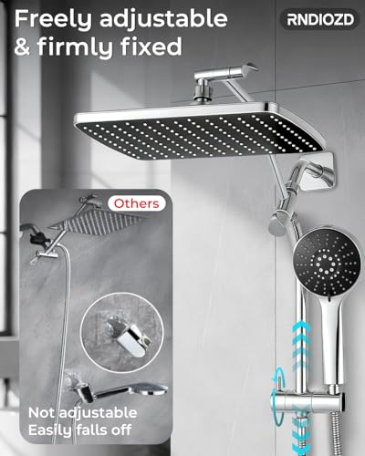 Shower Head with Handheld,High Pressure Chrome Slide Bar ShowerHead | Regaderas Para Shower,11.8" Rectangular,Rain Shower Head,Dual Shower Head,Bathroom Decor,Extension Arm,5 Spray Mode - color: C-Chrome, style: Rectangular 12"