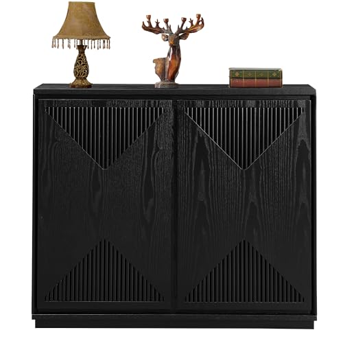 Black Sideboard Buffet Storage Cabinet,Narrow Small Entryway Cabinet | Skinny Entryway Storage Cabinet with Doors,Wooden TV Media Console Table for Small Spaces,Kitchen,Living Room - color: D- Black, size: 1 Piece