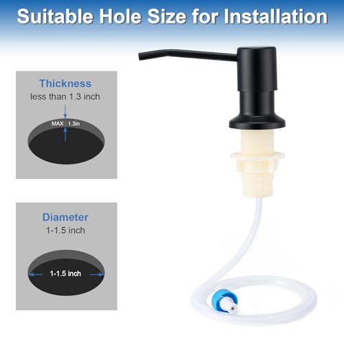 Soap Dispenser for Kitchen Sink, Countertop/Built in Dish Soap Dispenser | Sink Soap Dispenser with Stainless Steel Pump and 47" Silicone Extension Tube Kit, No Need to Frequent Refills-Matte Black - color: Matte Black