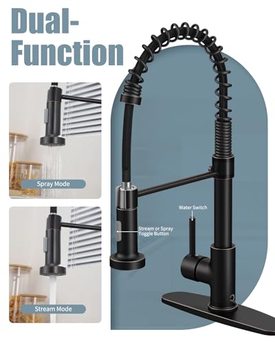 Oil Rubbed Bronze Single Handle Kitchen Faucet Set with Pull Down Sprayer and Soap Dispenser, 17-inch Tall - color: F-Oil Rubbed Bronze, style: Contemporary