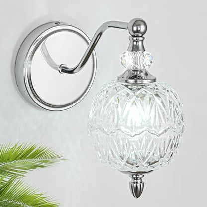 1 Piece Brushed Chrome Wall Sconce, 1-Light Mid Century Modern Brushed Chrome Finish Wall Sconce with Globe Glass Shade, Modern Light for Bathroom, Bedroom, Living Room,Powder Room - color: Chrome, size: 1 Light