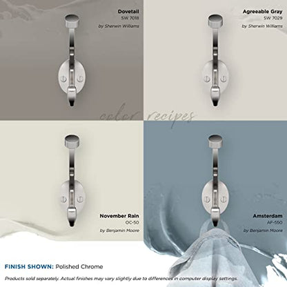 Amerock Adare Double Prong Polished Chrome Wall-Mounted Hook | Decorative wall hook in durable zinc construction for coats, hats, bags, towels, and everyday organization