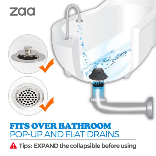 Bathtub Drain Strainer Silicone Bathroom Stopper Fixture Accessories | Gray Black 2-Pack Collapsible Shower Drain Hair Catcher for Pop Up Tubs, Traps Hair Before Clogs, Easy To Clean - color: Gray Black