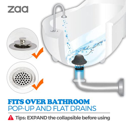 Bathtub Drain Strainer Silicone Bathroom Stopper Fixture Accessories | Gray Black 2-Pack Collapsible Shower Drain Hair Catcher for Pop Up Tubs, Traps Hair Before Clogs, Easy To Clean - color: Gray Black