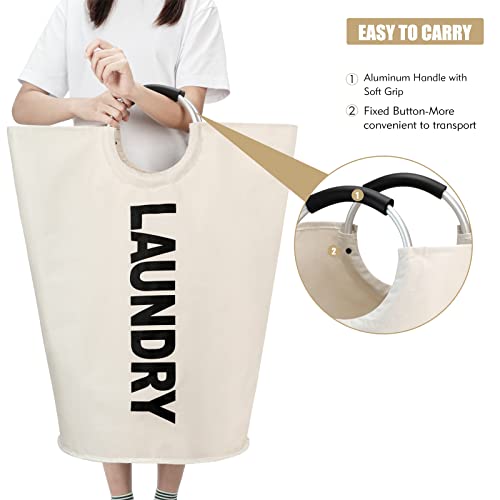 Maxsilan 90L Large Laundry Basket Bag, Collapsible Tall Hamper, Beige | Freestanding tall laundry bag & foldable washing basket. Large capacity clothes storage bin with durable sturdy handles - color: Beige, size: 90L