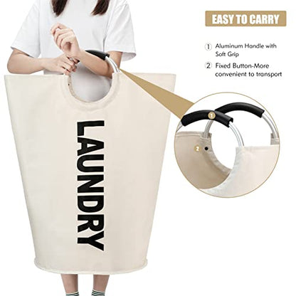 Maxsilan 90L Large Laundry Basket Bag, Collapsible Tall Hamper, Beige | Freestanding tall laundry bag & foldable washing basket. Large capacity clothes storage bin with durable sturdy handles - color: Beige, size: 90L