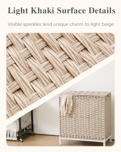 SETVSON Laundry Hamper with Lid,Clothes Hamper with Lid,132 L, Light Khaki | 35 Gallons, Handwoven Rattan Laundry Hamper, Metal Heightened Feet, 3 Removable Liner Bags for Laundry - color: Light Khaki, size: 132 L - 35 gal
