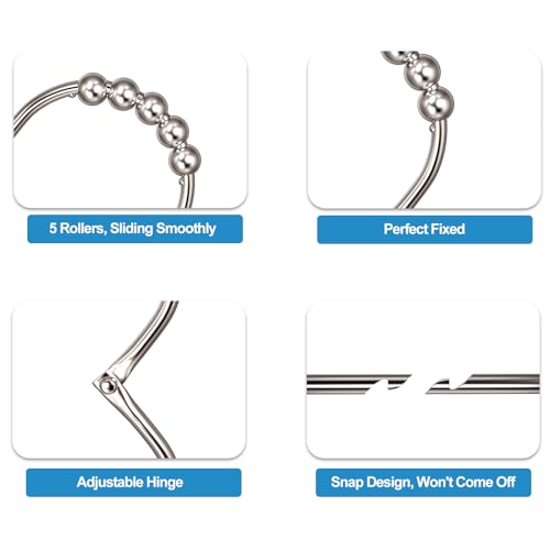 MENGJINGO 12PCS Wide Shower Curtain Hooks Rings, Rust Proof Stainless Steel | Heavy Duty Shower Hooks Rings for Bathroom Shower Rods Curtains Liners, Easy Glide Rollers, Set of 12,Chrome - color: Chrome