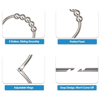 MENGJINGO 12PCS Wide Shower Curtain Hooks Rings, Rust Proof Stainless Steel | Heavy Duty Shower Hooks Rings for Bathroom Shower Rods Curtains Liners, Easy Glide Rollers, Set of 12,Chrome - color: Chrome