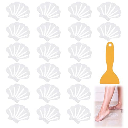 20 PCS Shell Shaped Bathtub Non Slip Stickers, Clear Cute Seashell Anti Slip Shower Treads with Premium Plastic Scraper, Waterproof No Residue Safety Grip Decals for Tub, Shower Floor