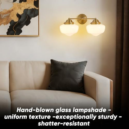 2 Light Bathroom Vanity Light, Bathroom Light Fixture with Milky White Glass Shade and Matte Brass Finish, Vanity Lights for Bathroom, Brushed Gold Vanity Light - color: Milky white, size: Butterfly Double-Ended