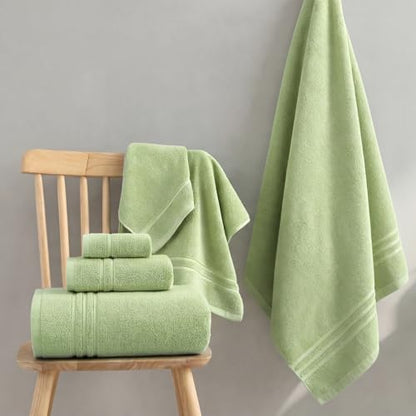 REDKISS Sage Towels Set 6 Piece Cotton Towel Sets with 2 Bath Towels, 2 Hand, 2 Washcloths, 650GSM Hotel Quality, Soft, Highly Absorbent Towels for Bathroom Gym, Ideal Everyday Use - color: Sage Green