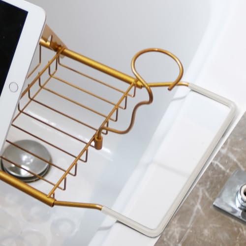 Bathtub Tray Caddy for Luxury Bath Expandable Bath Tub Tray (Copper) | Expandable Length,Extra Wide,2 Removeable Wine Glass Holder,Soap Accessaries Holder,Laptop Reading,Bath Tools Organize - color: Copper
