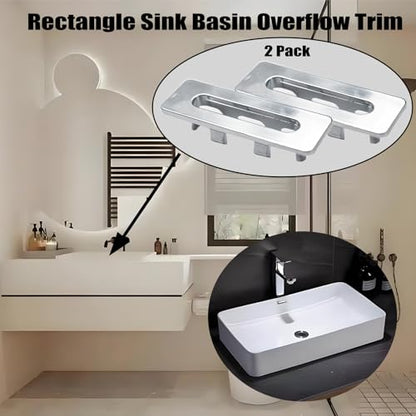 2 Pack Plastic Sink Basin Overflow Trim Rectangle Drain Cap Bathroom Sink Trim Overflow Cover Insert in Hole Round Caps for Kitchen Bathroom