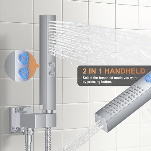 Rain Shower System 12" & 6" Dual Shower Heads Ceiling Shower Faucet Set | Ideal for bathroom remodels and upgrades with 12" rain shower, 6" angled shower, handheld spray and complete valve kit. - color: Polished Chrome, size: Ceiling Mounted - 12"+6" Show