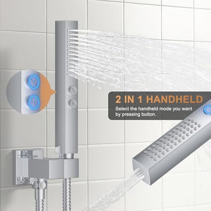 Rain Shower System 12" & 6" Dual Shower Heads Ceiling Shower Faucet Set | Ideal for bathroom remodels and upgrades with 12" rain shower, 6" angled shower, handheld spray and complete valve kit. - color: Polished Chrome, size: Ceiling Mounted - 12"+6" Show