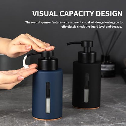 Enra Glass Hand Soap Dispenser,12oz Navy Blue Liquid Bathroom Soap Dispenser with Stainless Steel Lotion Pump for Bathroom Kitchen - color: Blue