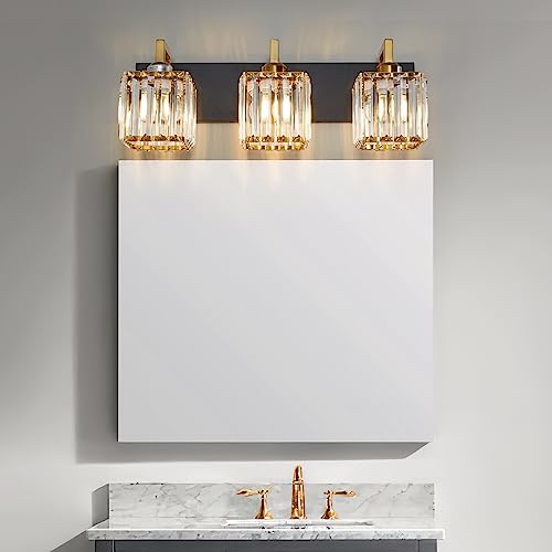 Modern Bathroom Vanity Light 3-Lights Black Gold Crystal Wall Lamp Bathroom Modern Crystal Vanity Lighting - color: Black+Gold Crooked, size: 3-light