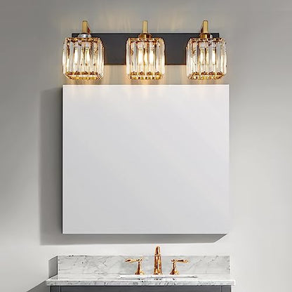 Modern Bathroom Vanity Light 3-Lights Black Gold Crystal Wall Lamp Bathroom Modern Crystal Vanity Lighting - color: Black+Gold Crooked, size: 3-light