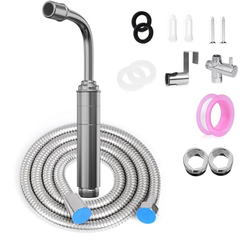 Handheld Toilet Bidet Sprayer for Toilet - Adjustable Flush Angle & Water Pressure for Bathroom Diaper Shower, All Brass Handheld Bidet Sprayer with Superior Complete Spray Hoses Kit (Grey) - color: Gray