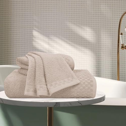 MyOwn Ultra Soft 3 Pack Cotton Towel Set, Contains a Bath Towels 28x55 inch, a Hand Towels 16x24 inch & a Wash Coths 12x12 inch, Ideal Everyday use, Compact & Lightweight - Tan - color: Tan, size: 3 Pack Set