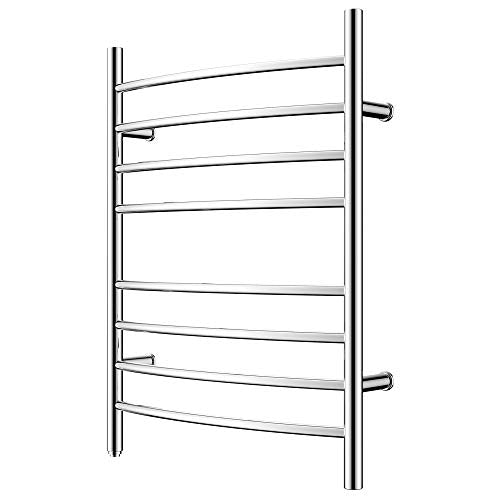 8-Bar Towel Warmer, Heated Towel Rack, Plug-in, Mirror Polish | 304 Stainless Steel Curved 8-Bar Wall-Mounted Towel Warmer With Plug-In Installation Only For Bathrooms - color: Mirror Polish