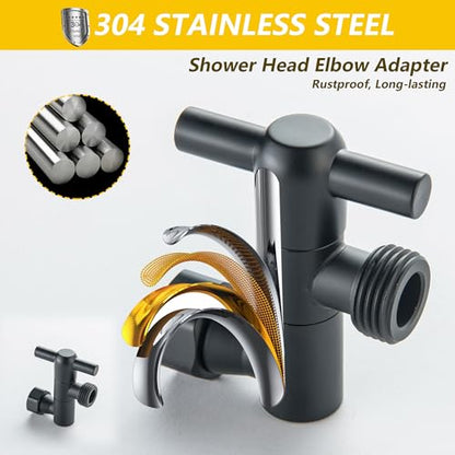 All Metal Shower Head Elbow Adapter, Stainless Steel Shower Arm Extension Connector for Shower Heads, Matte Black